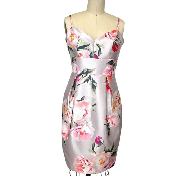 Eliza J Pink Floral Print Mikado Tulip Cocktail Dress Size 4 - Picture 1 of 7